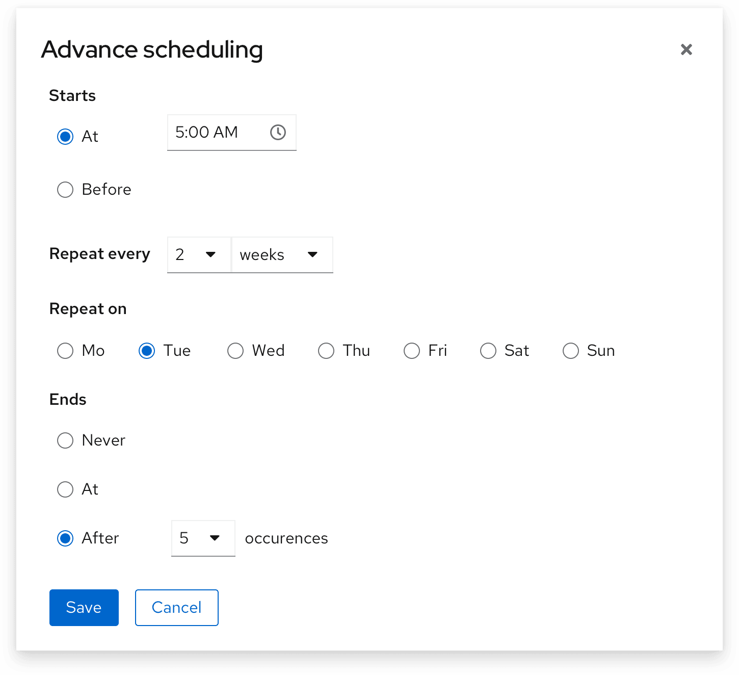 Time picker in a form - modal